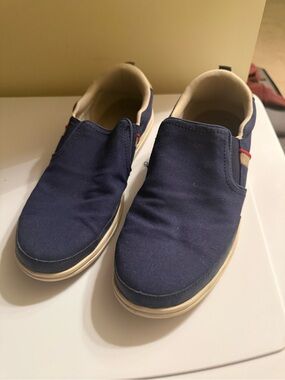 CROCS Navy Blue Slip-On Canvas Loafers with Beige Trim